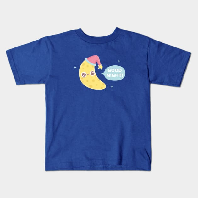 Cute Crescent Moon Says Good Night Kids T-Shirt by rustydoodle